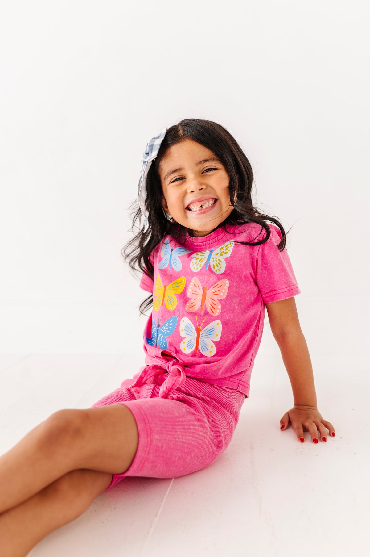 Butterflies | Pink Vintage Front-Tie Tee