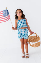 Load image into Gallery viewer, Blue-Bell Gingham | RUFFLE LINEN CROP + SHORTS SET