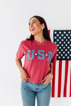 Load image into Gallery viewer, Adult Unisex RED ‘USA’ Check Tee
