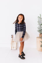Black Plaid | CROP Bow Back Long Sleeve Top
