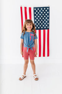 RED Stripe Bow (navy shirt) | Girls Tie-Front Shirt