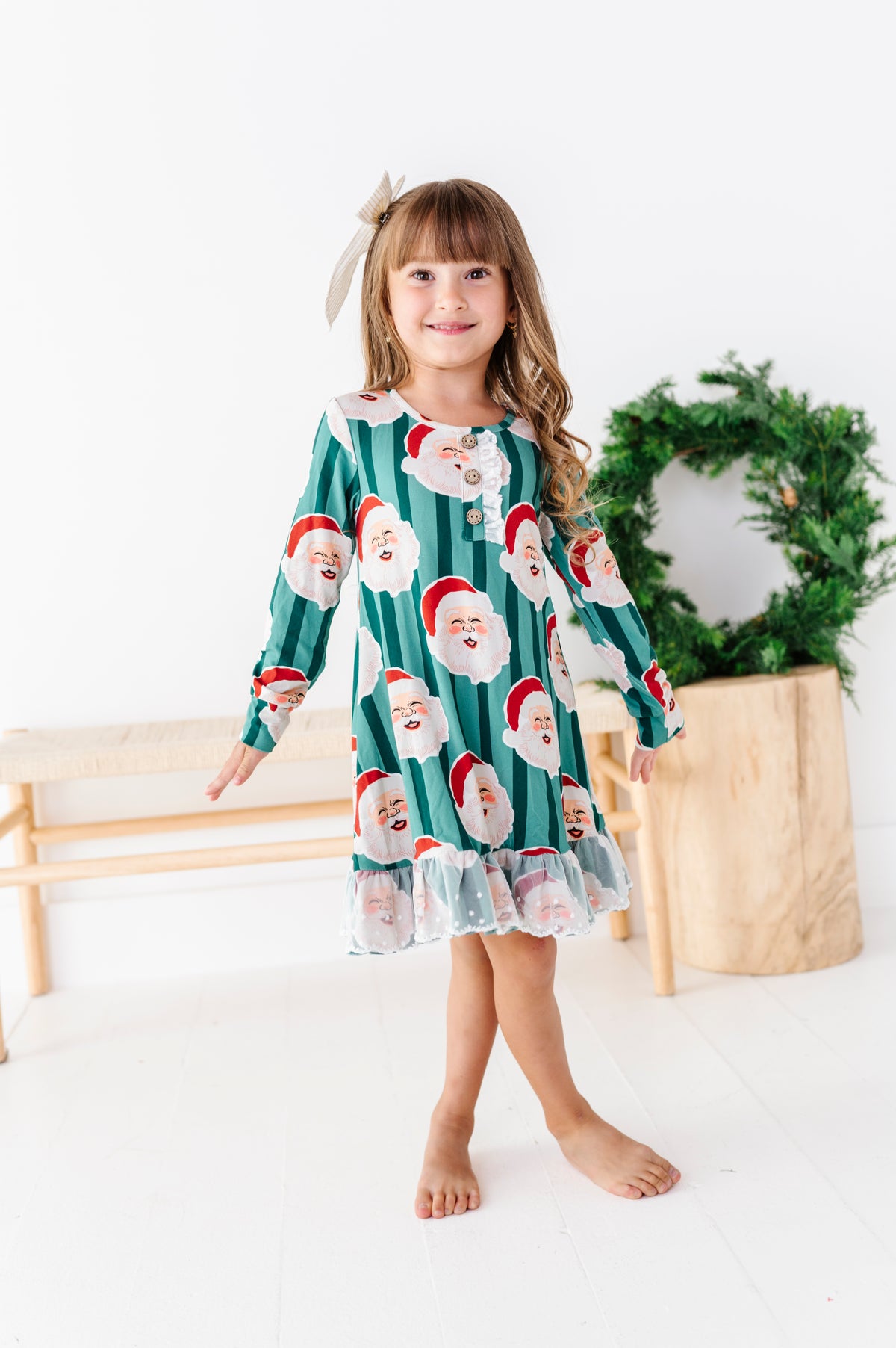GREEN Santa Stripes | DRESS (with shorts!)