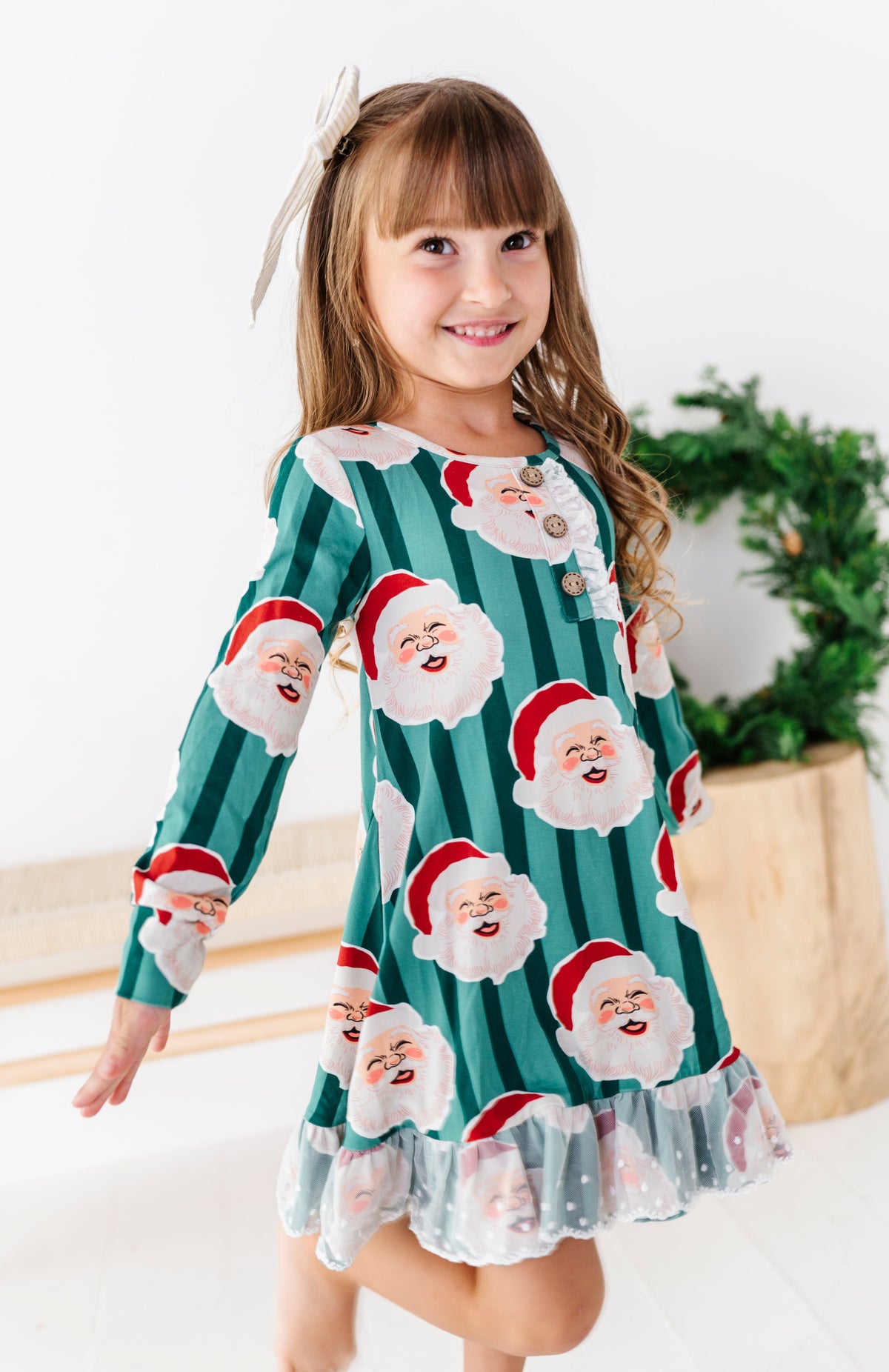 GREEN Santa Stripes | DRESS (with shorts!)