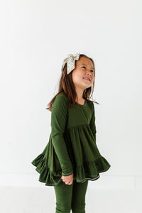 OLIVE RIB | Double Ruffle Peplum