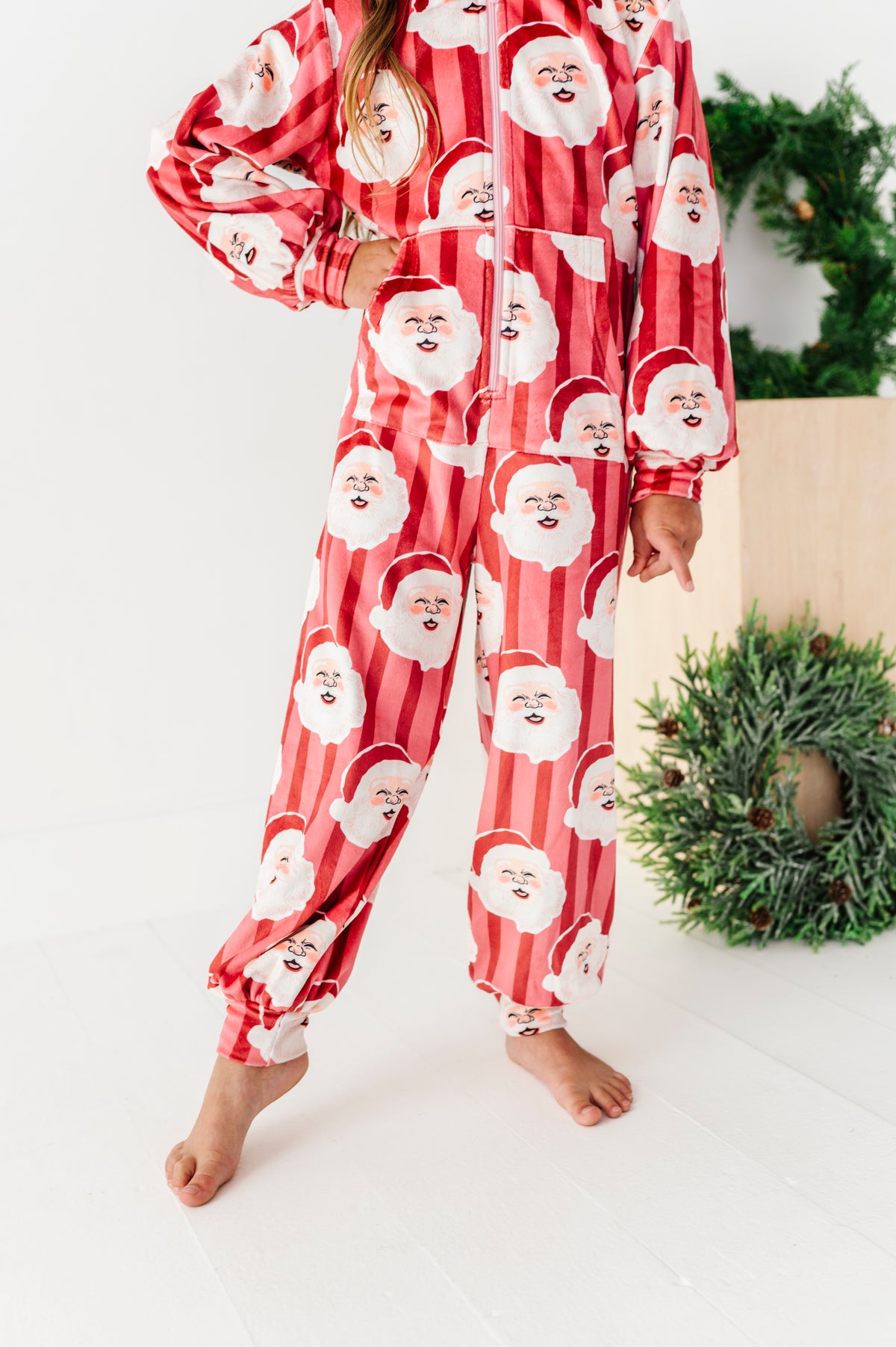RED Santa Stripes | MINKY One-Piece Zip