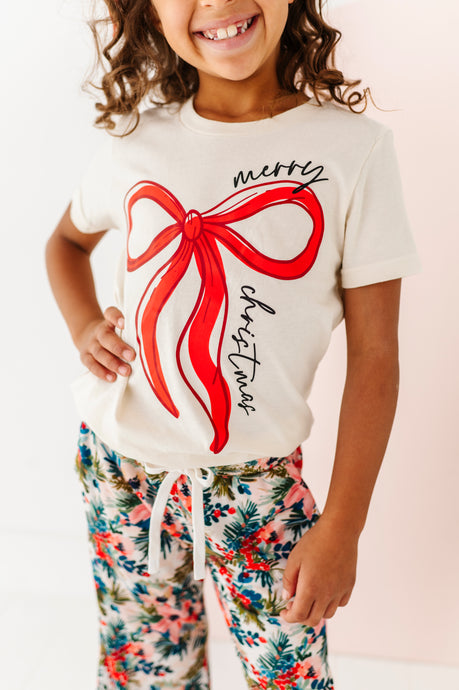 RED BOW (CREAM SHIRT) | Kids Tee