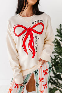 RED BOW (CREAM SWEATSHIRT) | Adult *SWEATSHIRT*