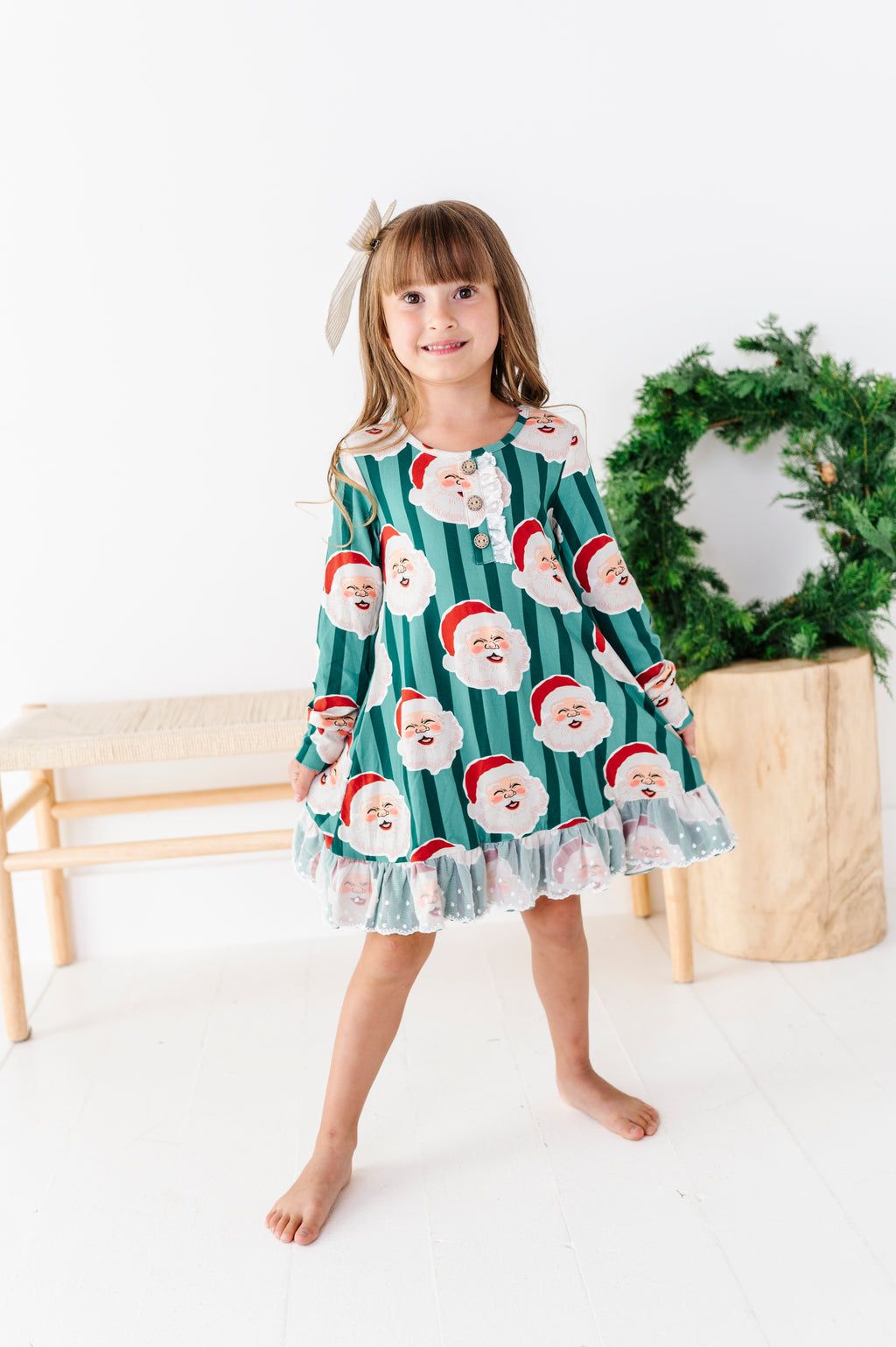 GREEN Santa Stripes | DRESS (with shorts!)