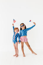 Load image into Gallery viewer, Navy Stars + Stripes | ONE-PIECE RASHGUARD