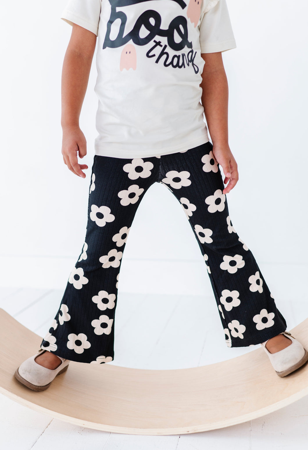 Retro Black + Cream Floral | RIB FLARES (6,7,10 + 12 yrs ONLY left)