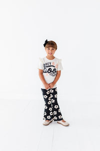 Retro Black + Cream Floral | RIB FLARES (6,7,10 + 12 yrs ONLY left)