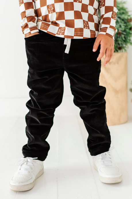 Black Corduroy | Lined Jogger Pants