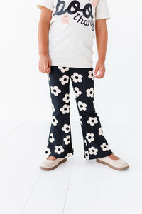 Retro Black + Cream Floral | RIB FLARES (6,7,10 + 12 yrs ONLY left)