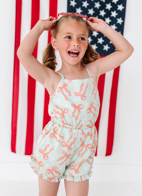 Minty Patriotic Bows | Ruffle Romper