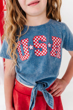 Load image into Gallery viewer, NAVY ‘USA’ Check | Girls Tie-Front Shirt
