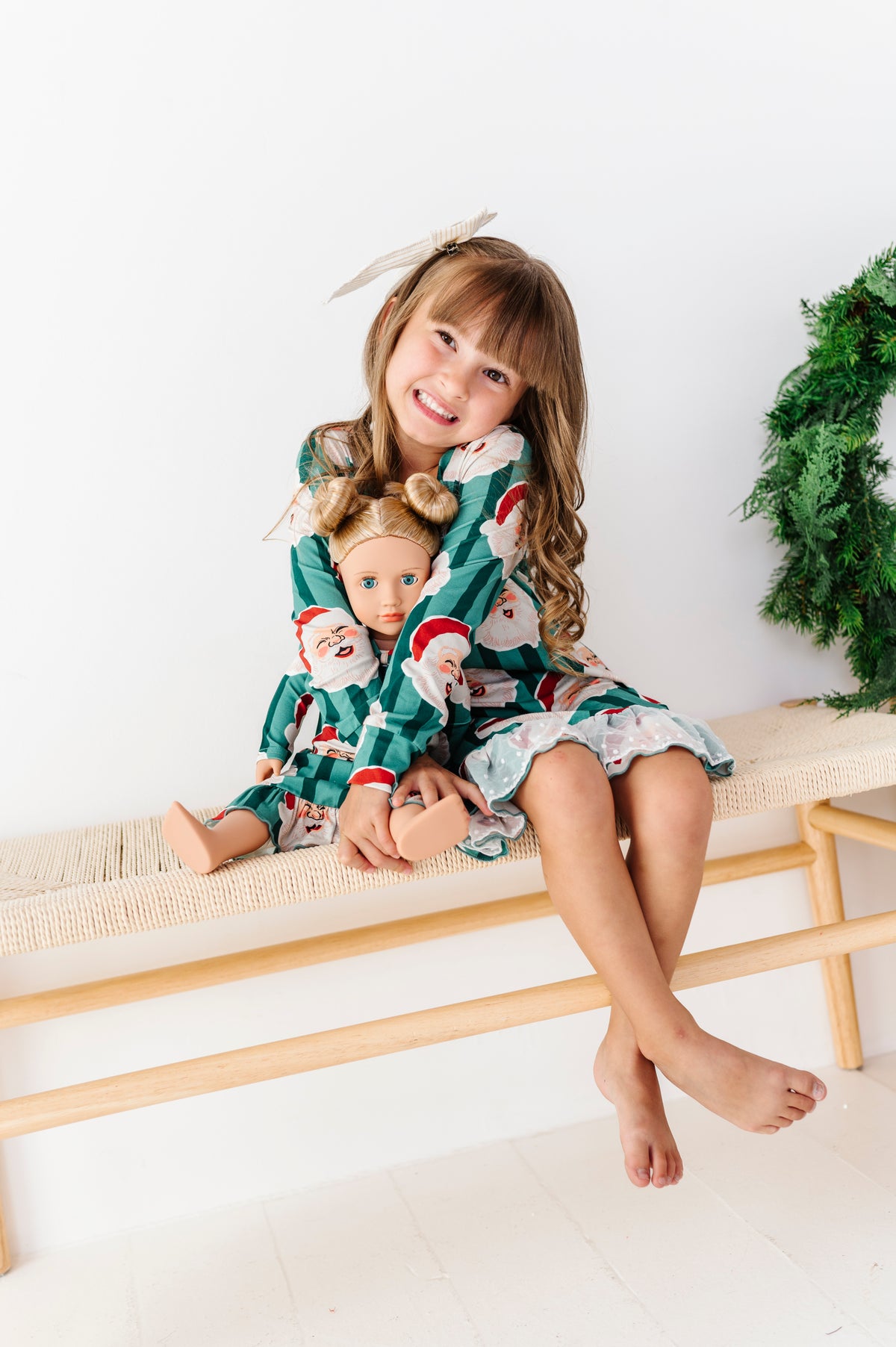 GREEN Santa Stripes | 18" DOLL DRESS