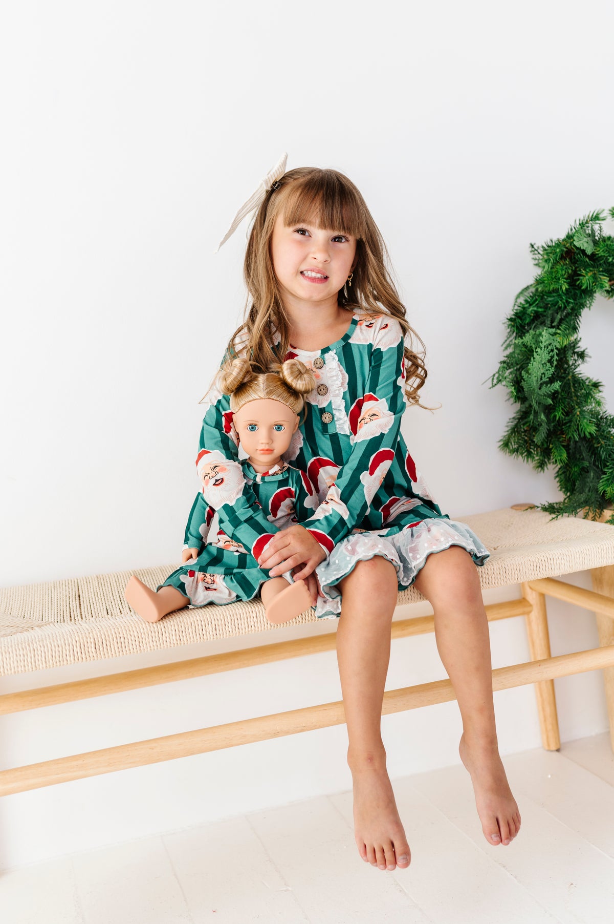 GREEN Santa Stripes | 18" DOLL DRESS