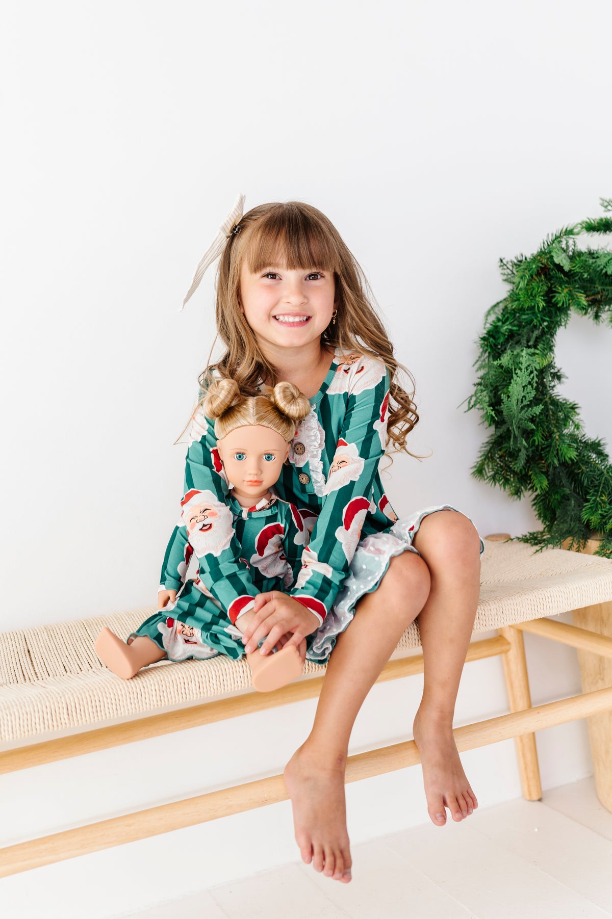 GREEN Santa Stripes | 18" DOLL DRESS