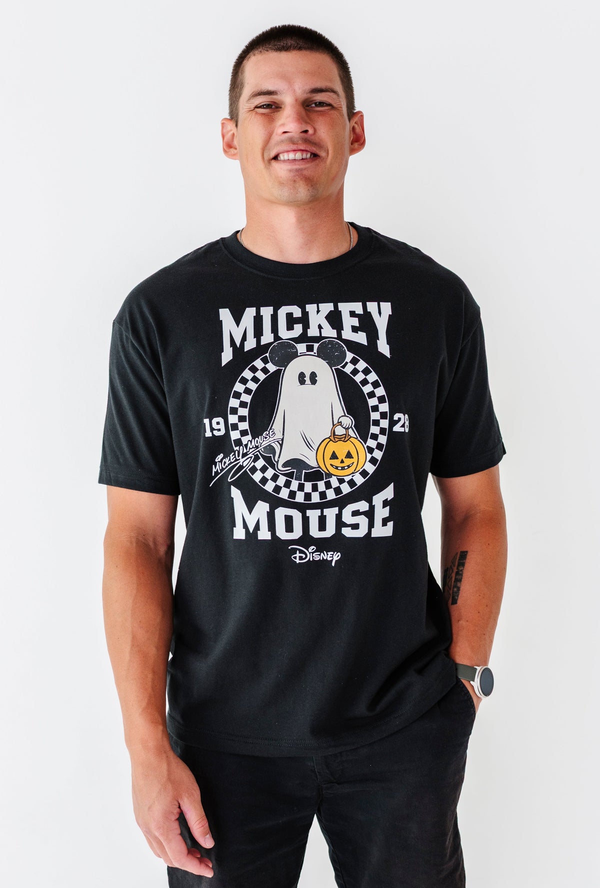 Mickey Checkered Ghost (BLACK) |  ADULT UNISEX TEE
