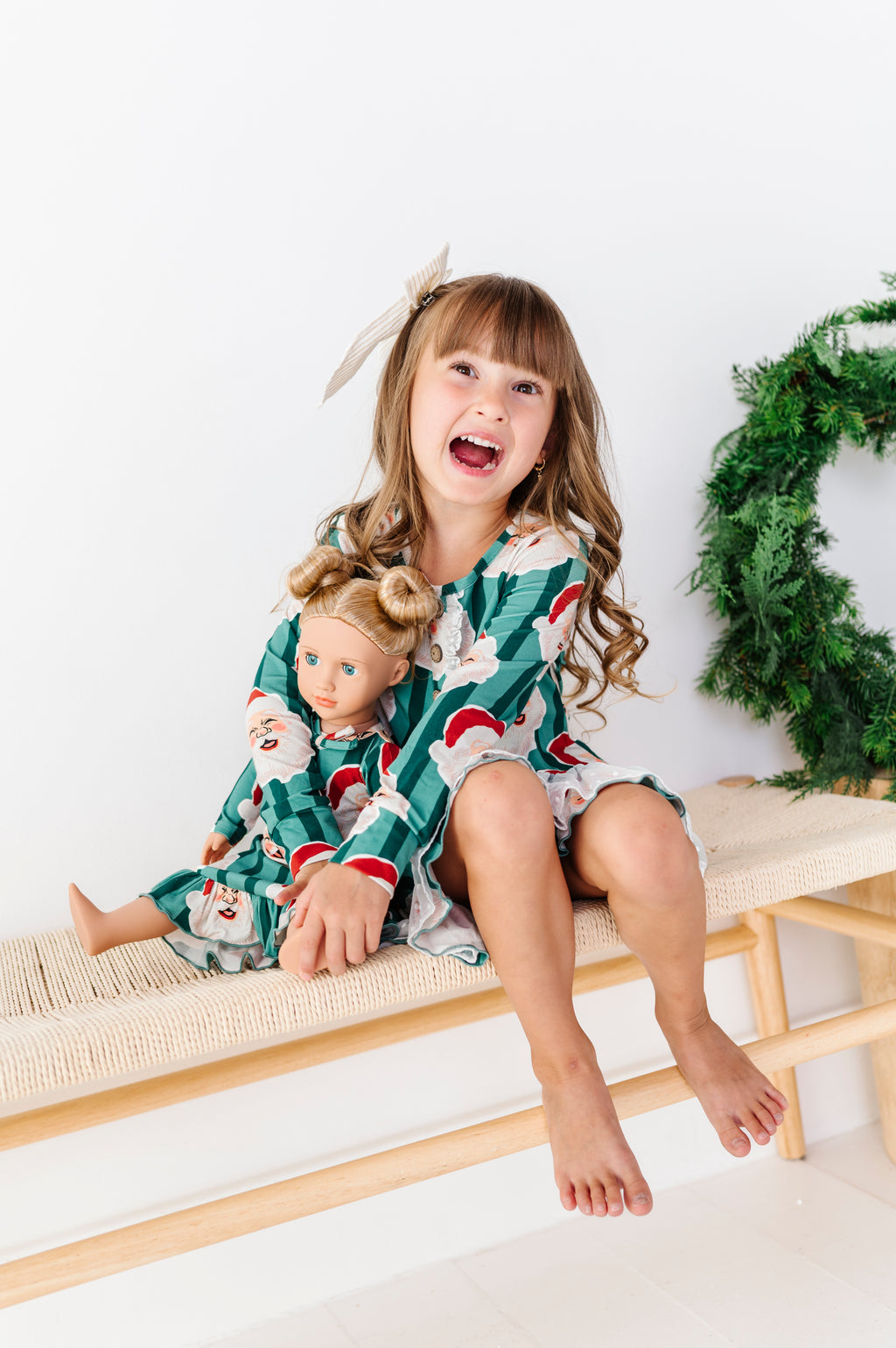 GREEN Santa Stripes | 18" DOLL DRESS