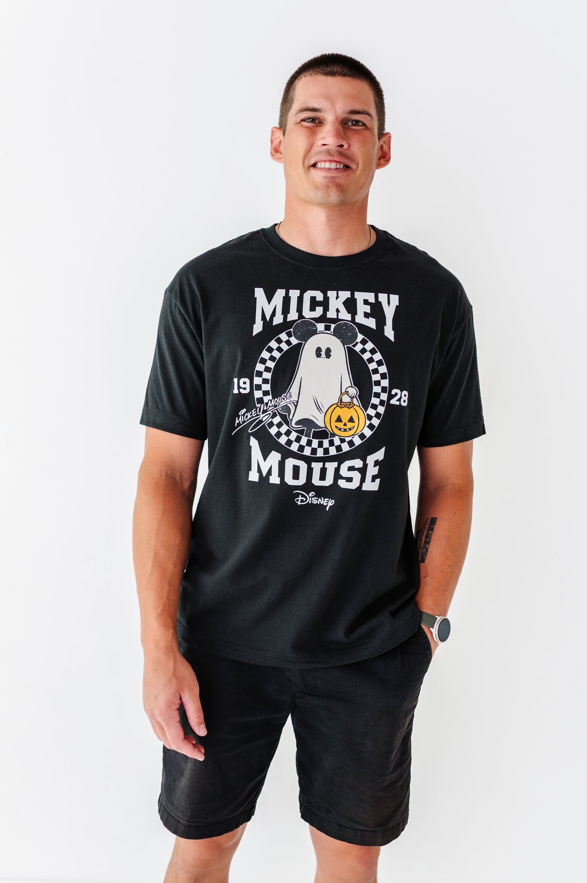 Mickey Checkered Ghost (BLACK) |  ADULT UNISEX TEE