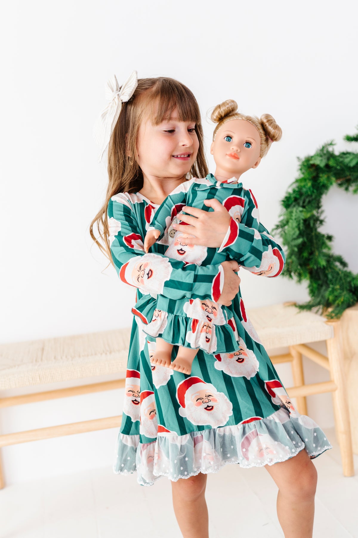 GREEN Santa Stripes | 18" DOLL DRESS