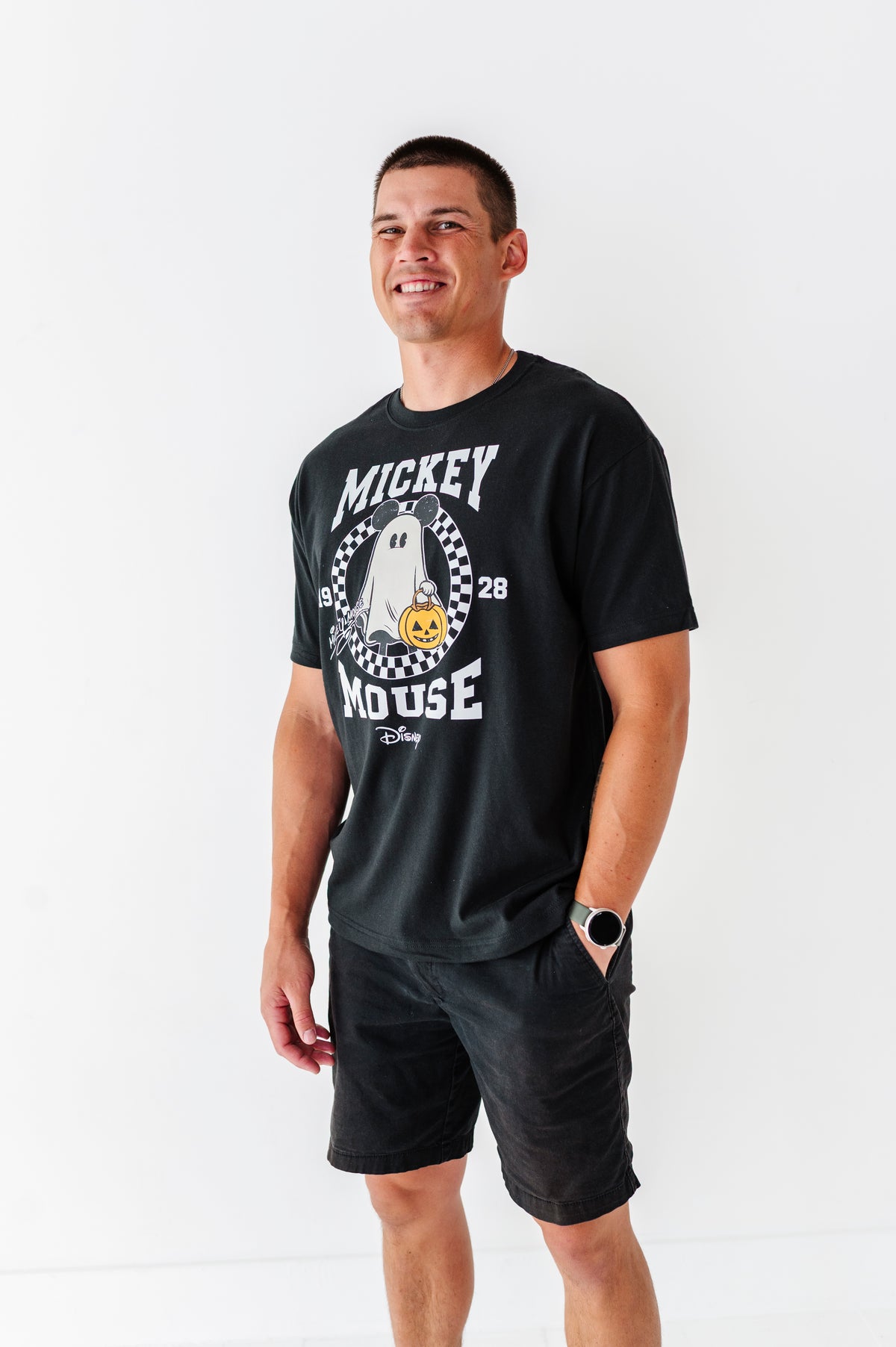 Mickey Checkered Ghost (BLACK) |  ADULT UNISEX TEE