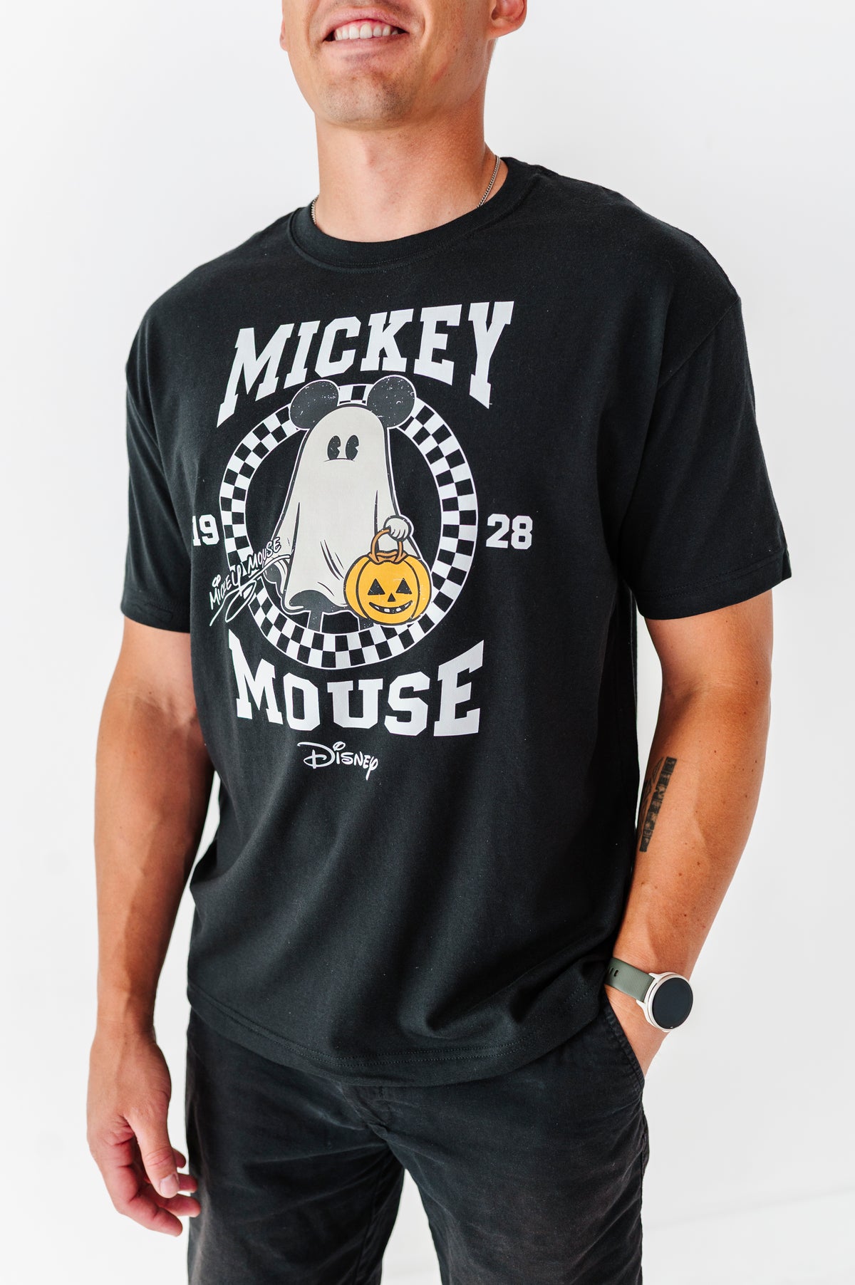 Mickey Checkered Ghost (BLACK) |  ADULT UNISEX TEE