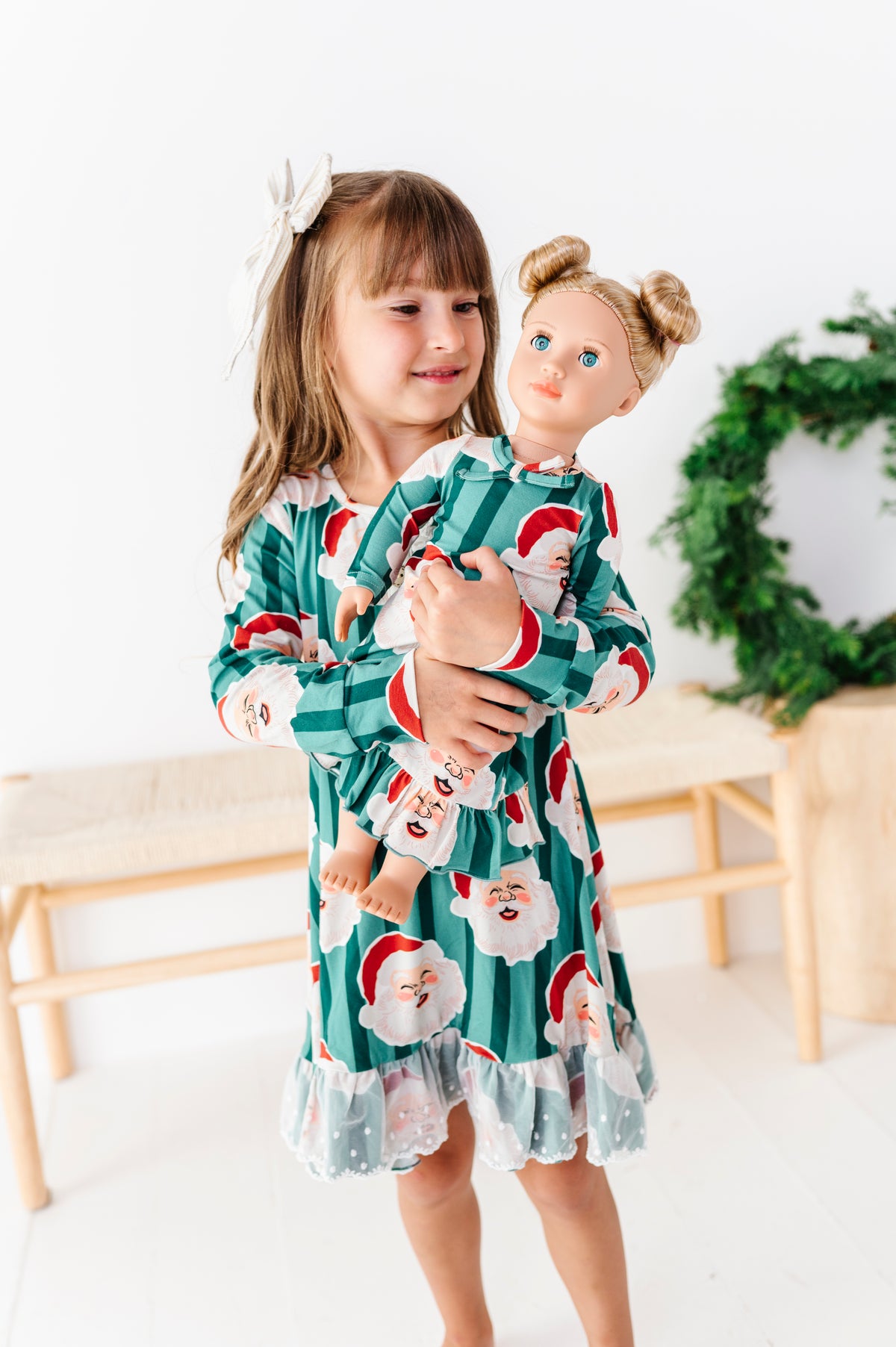 GREEN Santa Stripes | 18" DOLL DRESS