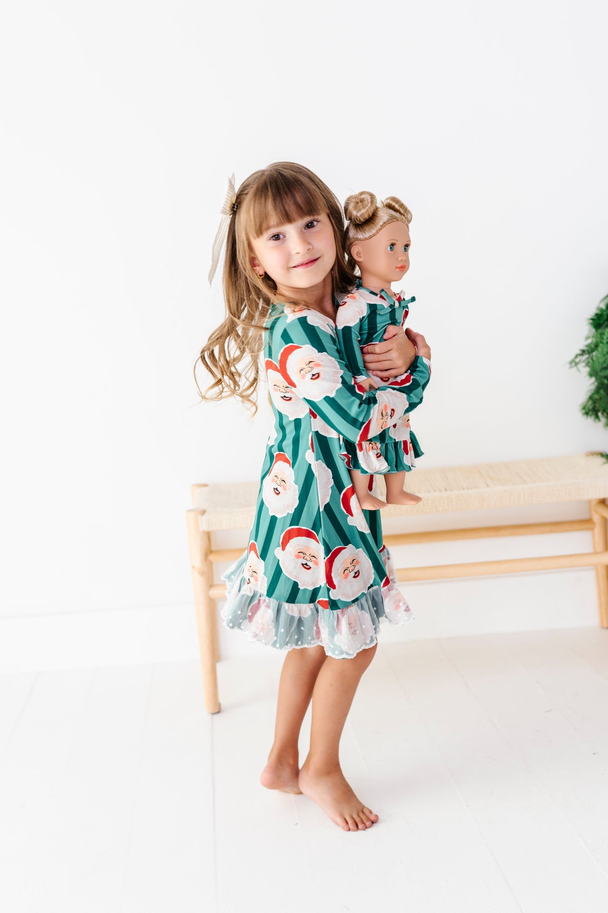 GREEN Santa Stripes | 18" DOLL DRESS