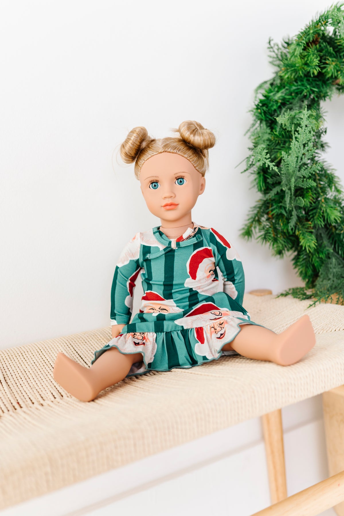 GREEN Santa Stripes | 18" DOLL DRESS