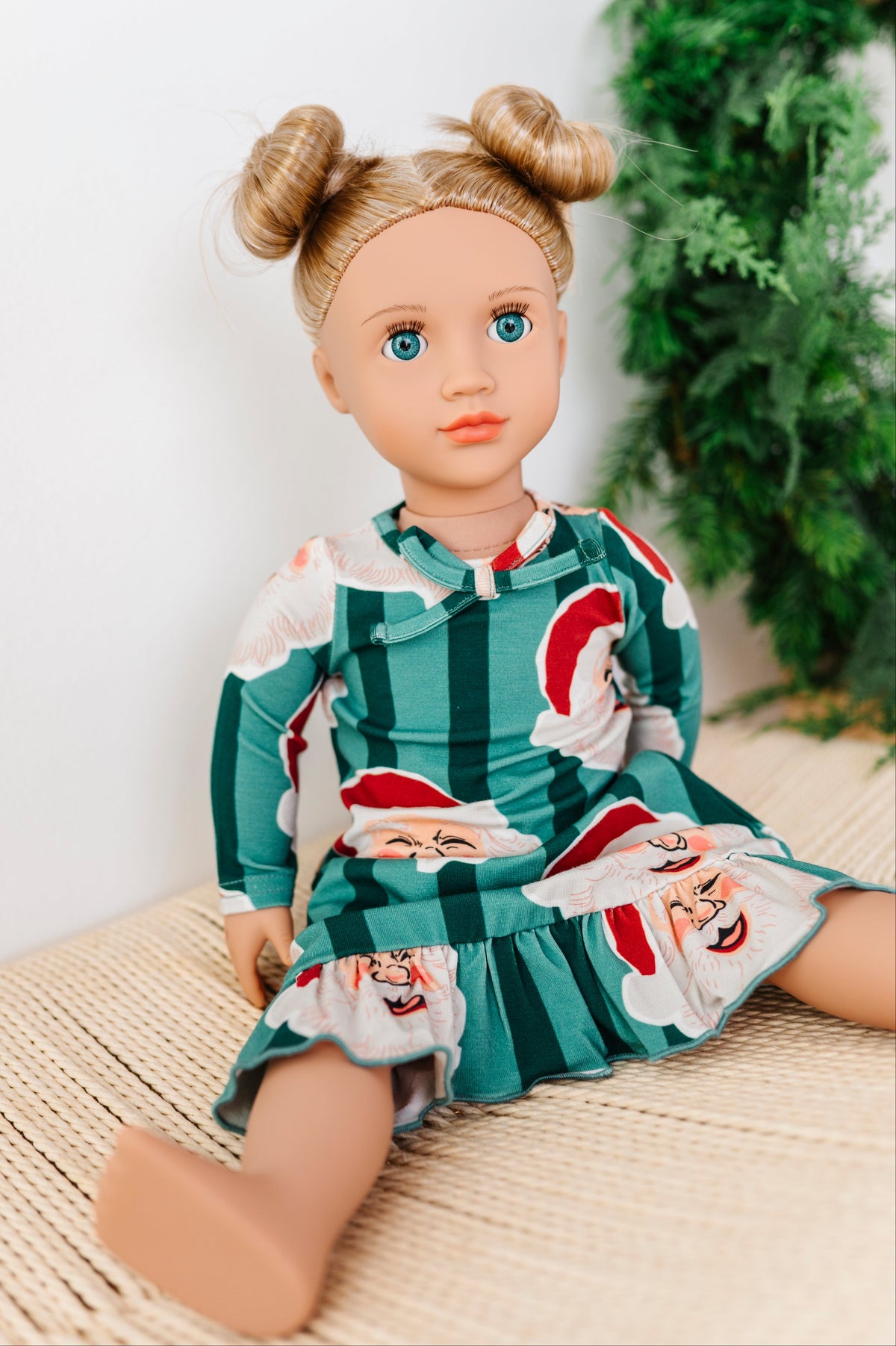 GREEN Santa Stripes | 18" DOLL DRESS