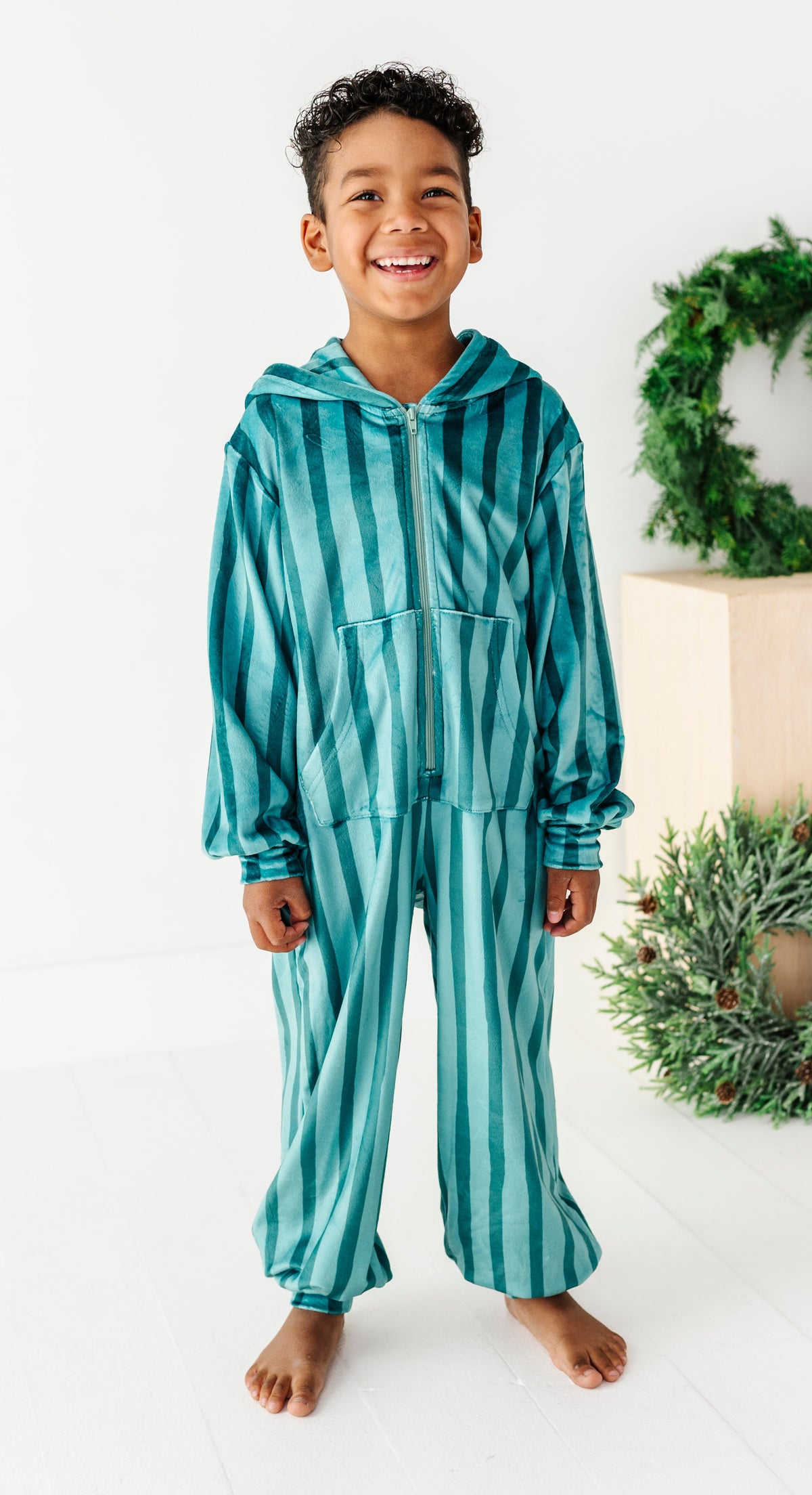 Evergreen Stripes | MINKY One-Piece Zip