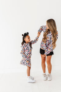 Checkered Minnie Pumpkins | KIDS 1/4th Zip Up