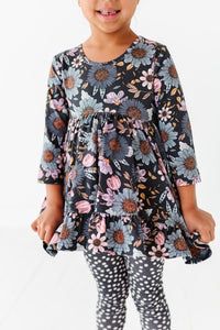 BLACK FLORAL | Double Ruffle Peplum