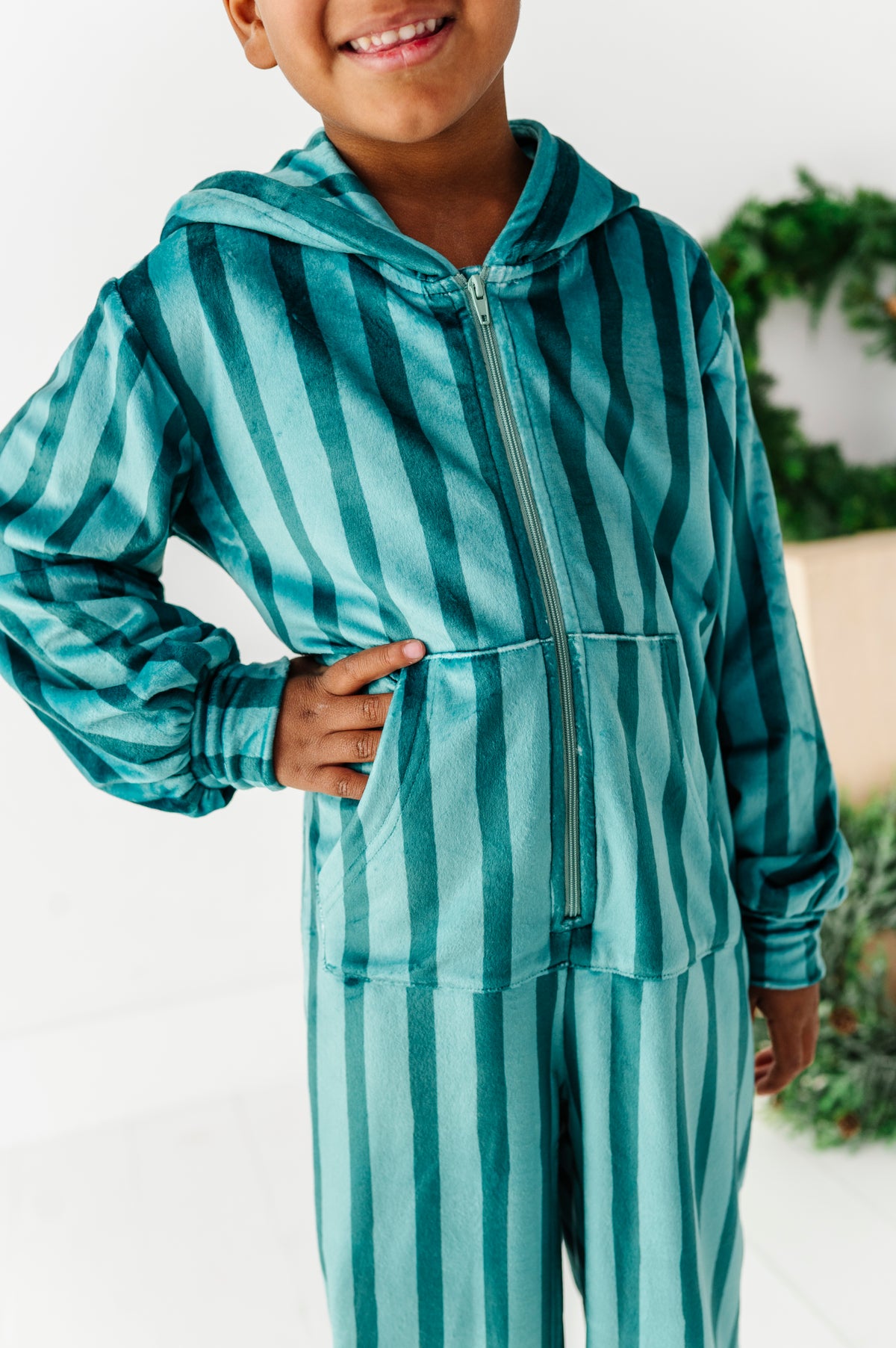 Evergreen Stripes | MINKY One-Piece Zip