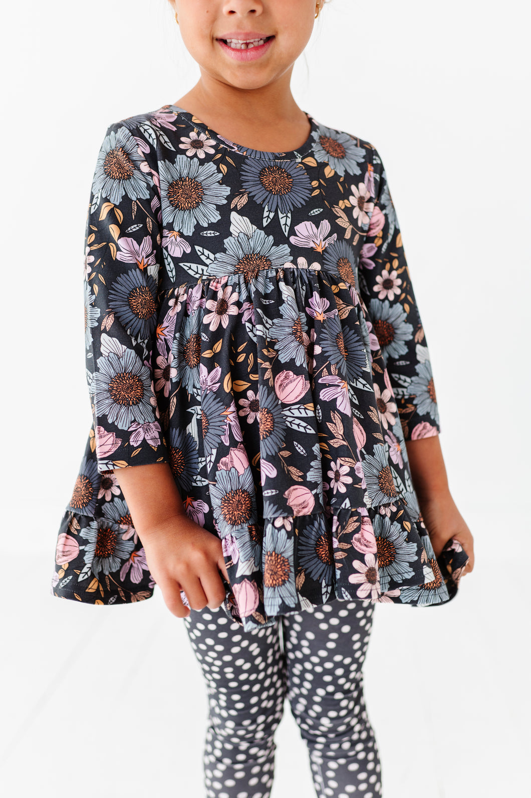 BLACK FLORAL | Double Ruffle Peplum