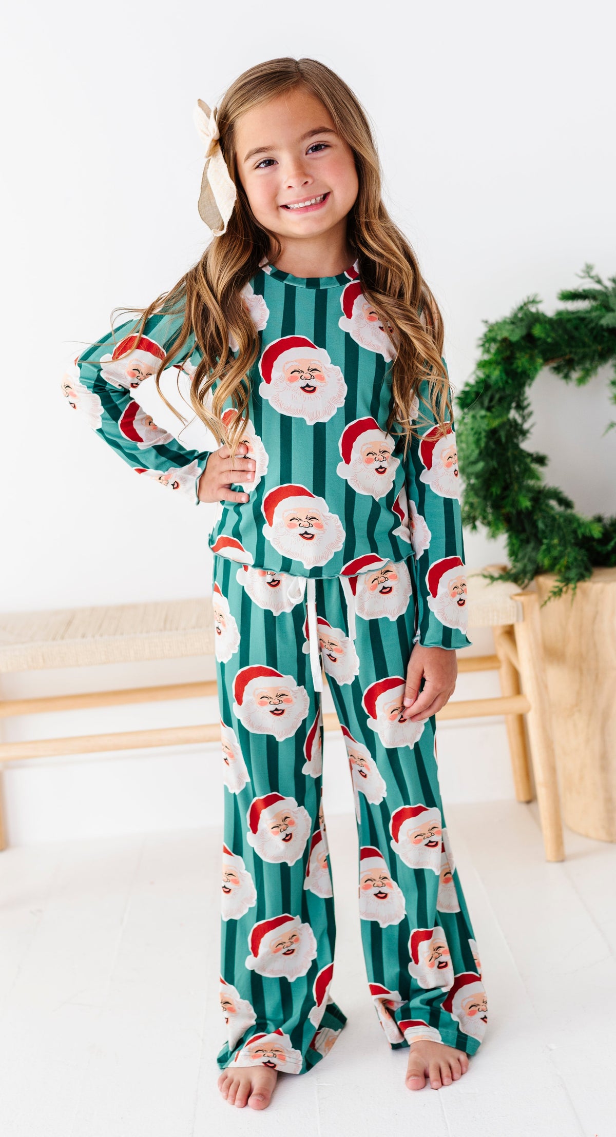GREEN Santa Stripes | GIRLS 2-Piece SET