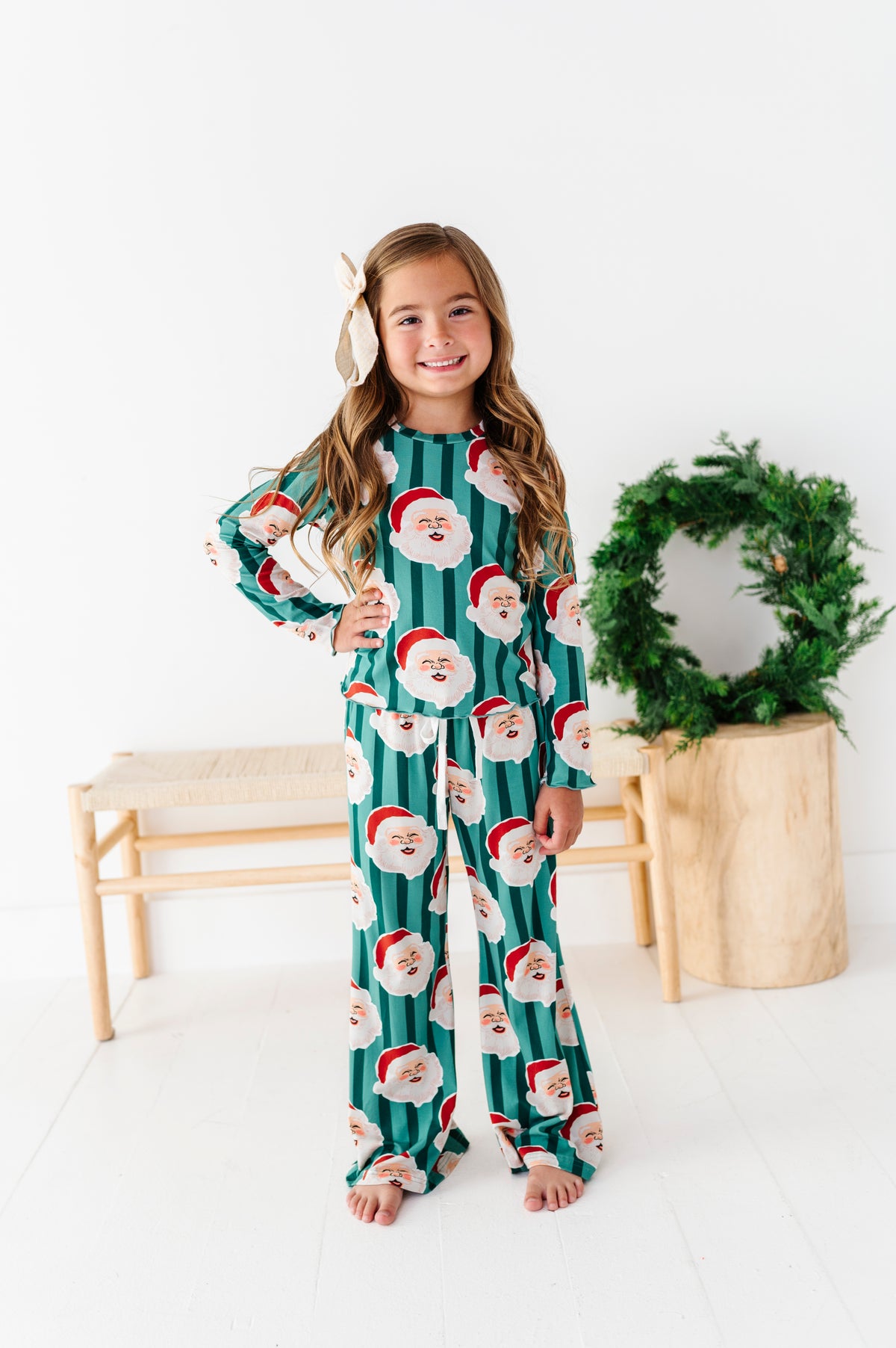 GREEN Santa Stripes | GIRLS 2-Piece SET