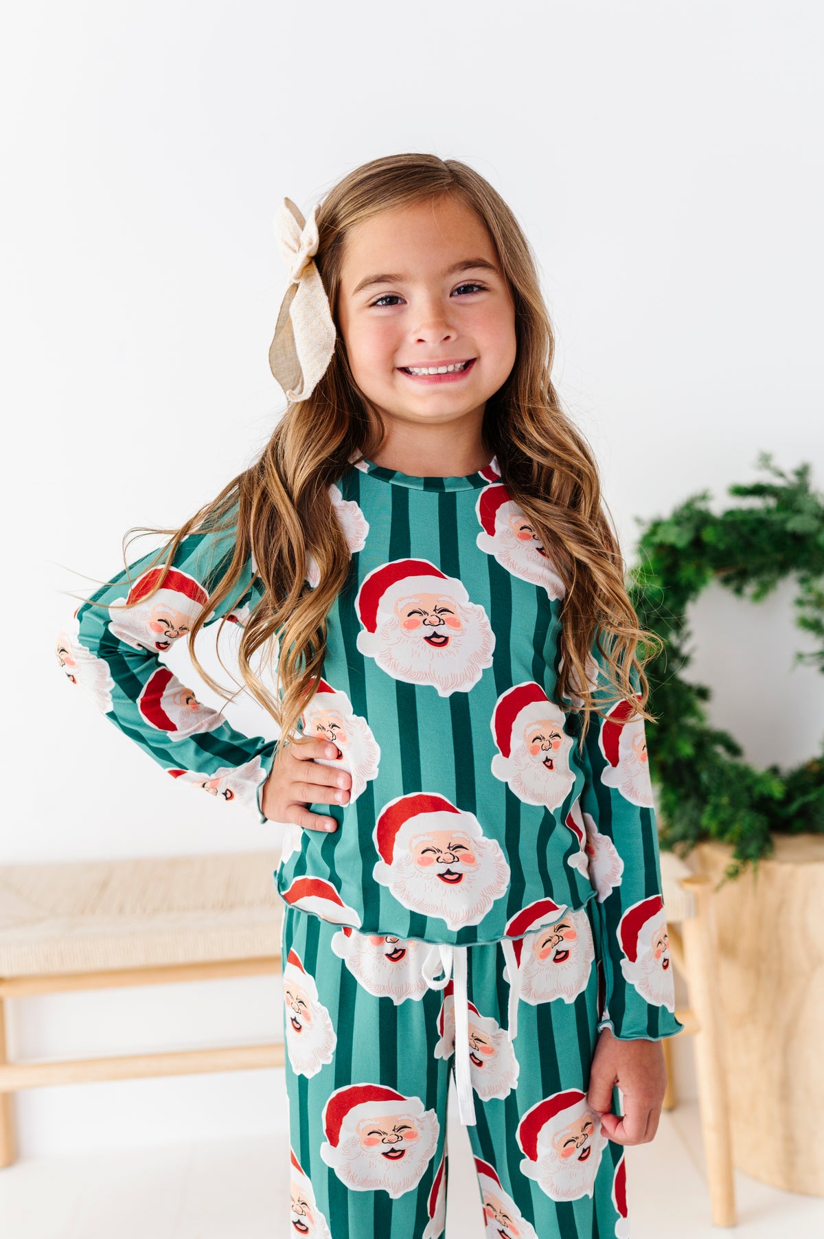 GREEN Santa Stripes | GIRLS 2-Piece SET