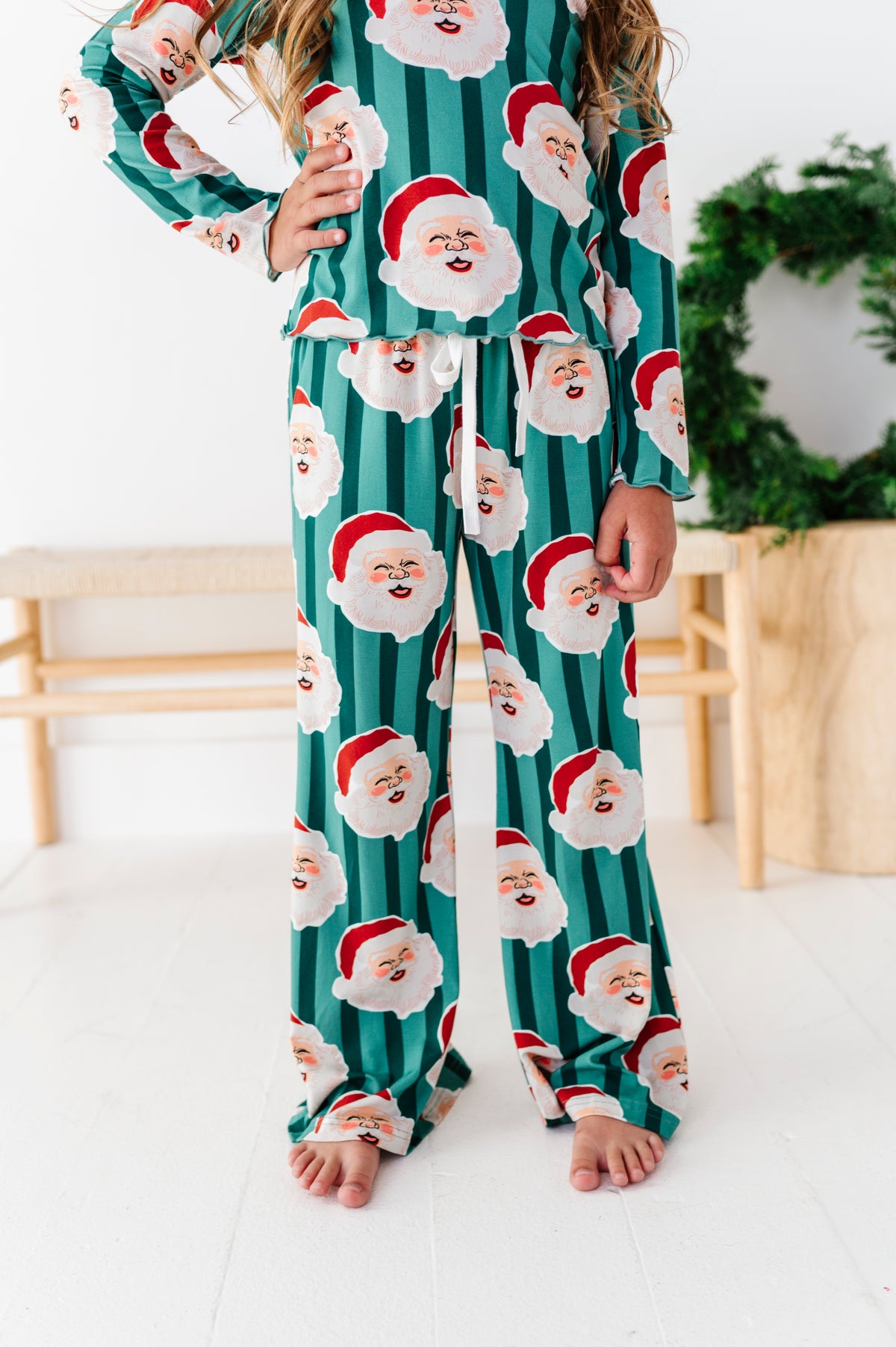GREEN Santa Stripes | GIRLS 2-Piece SET