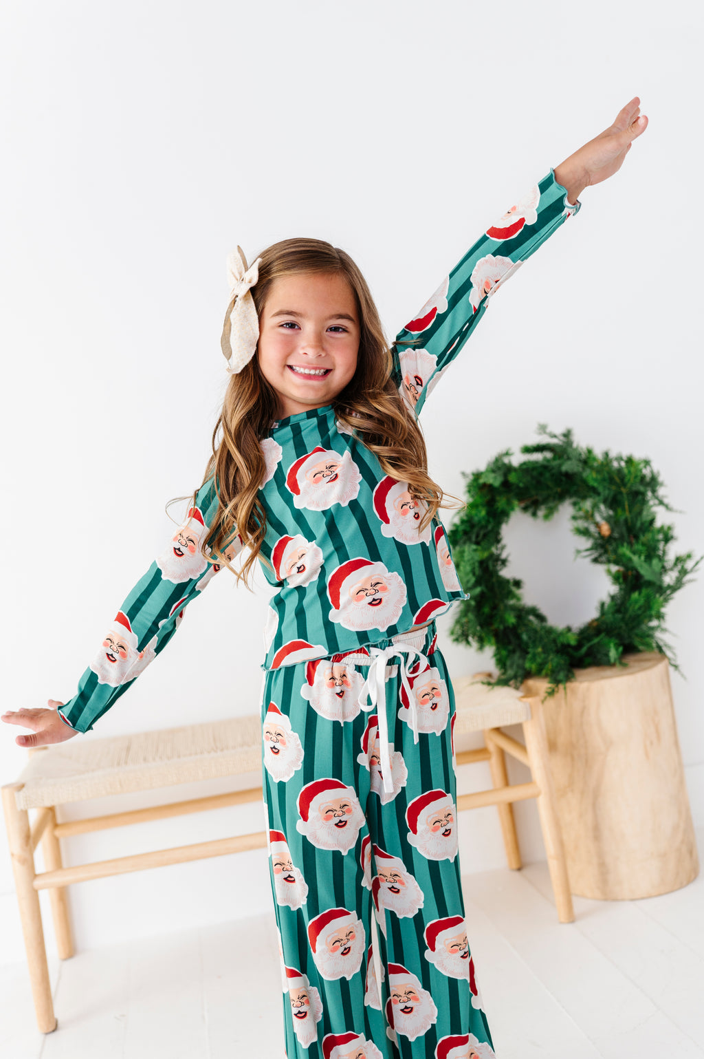 GREEN Santa Stripes | GIRLS 2-Piece SET