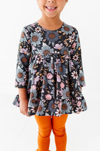 BLACK FLORAL | Double Ruffle Peplum