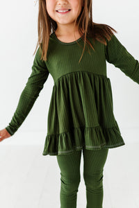 OLIVE RIB | Double Ruffle Peplum