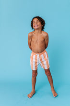 Load image into Gallery viewer, Tangerine Tide Stripes | BOYS SWIM SHORTS