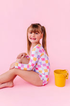 Load image into Gallery viewer, Confetti Check Bows | RASHGUARD ONE-PIECE