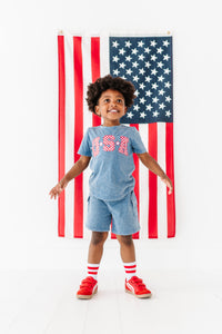 Navy ‘USA’ Check  | BOYS Tee