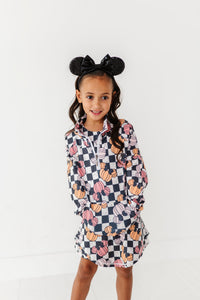 Checkered Minnie Pumpkins | KIDS 1/4th Zip Up