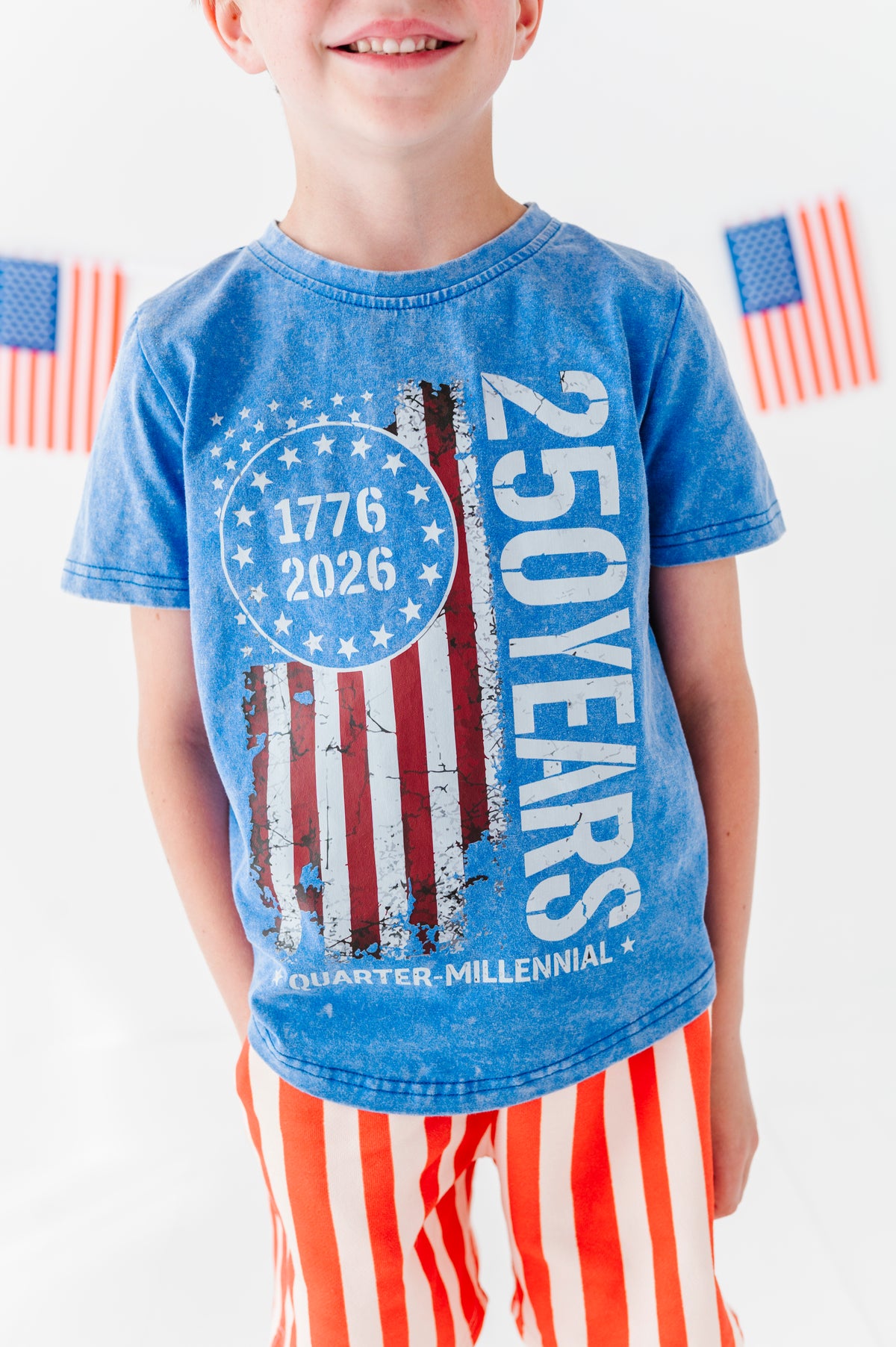 250 Year Flag | BLUE Boys Curve Hem Tee