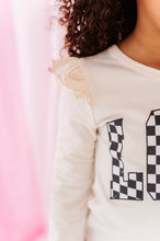 Load image into Gallery viewer, Checkered ‘LOVE’ | Cream Ruffle Long Sleeve